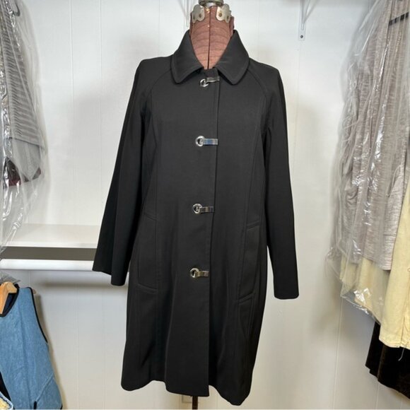 London Fog Women's Black Trench Coat Rain Coat Topper Size Medium - Picture 2 of 13